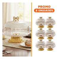 Pack6 Contenedor 30x24.5cm Cupula Transparente y Lazo Dorado Para Hogar Y Regalo Sticker