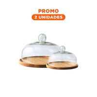 Pack2 Plato de Madera con Cupula de Vidrio 24cm Perfecto para Reposteria YRegalo Sticker