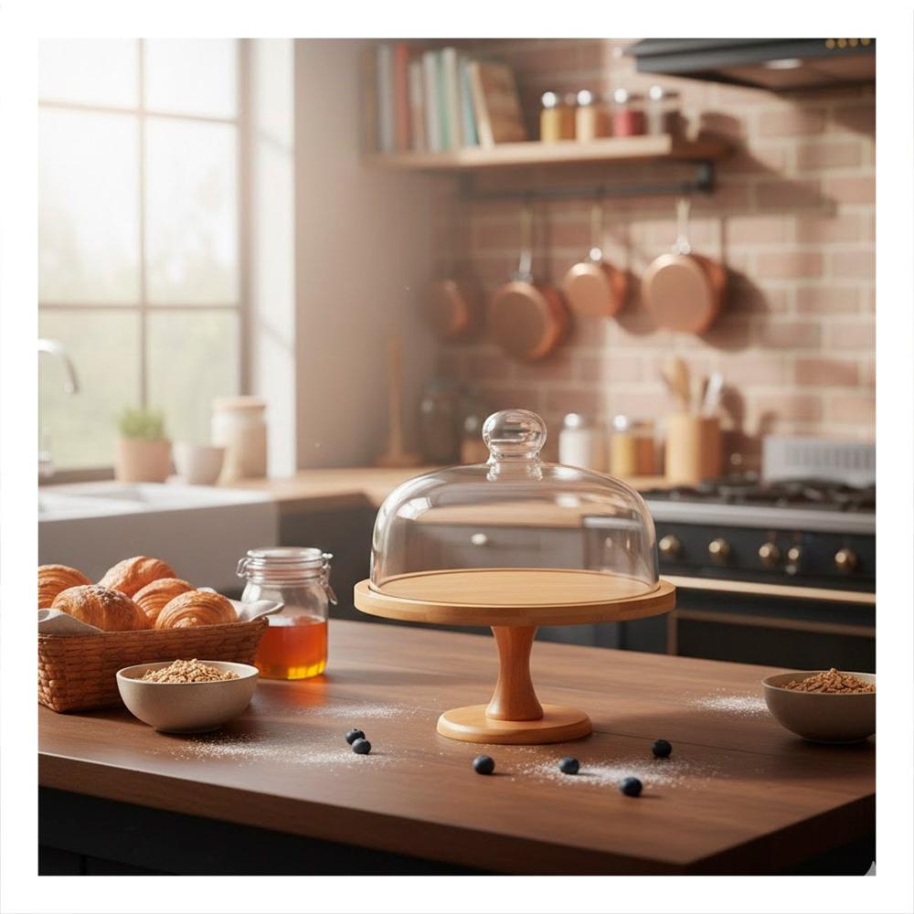 Base de Madera con Cupula de Vidrio 30cm Transparente Ideal para Mesa YPapel Regalo