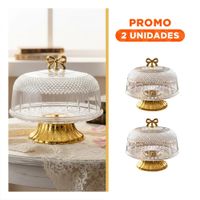 Pack2 Tapa con Cupula y Lazo Dorado Transparente 30x24.5cm Para Cocina Y Regalo Sticker