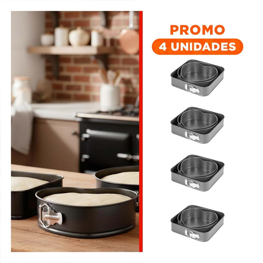 Pack4 Set de Horneado Desmontable Color Plateado con 3 Formas y Medidas Versatiles