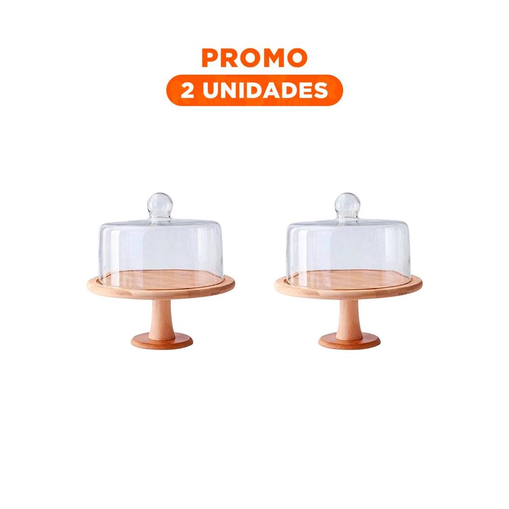 Pack2 Plato de Madera con Cupula de Vidrio 28cm Perfecto para Reposteria YRegalo Sticker