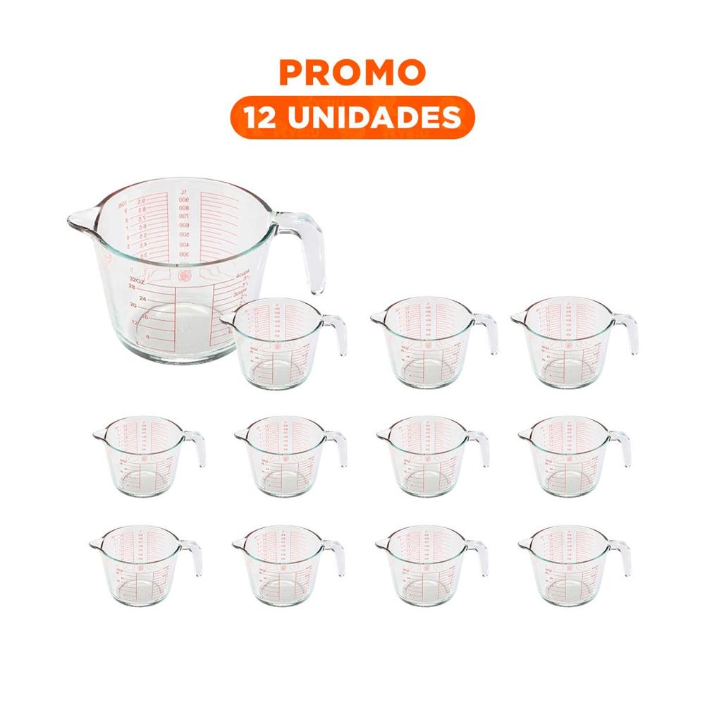 Pack12 Copita Medidora de Vidrio 1L Practica para Medir Mezclas y Liquidos
