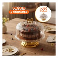 Pack2 Tapa 30x24.5cm Cupula Transparente y Lazo Dorado Funcional Y Papel Regalo