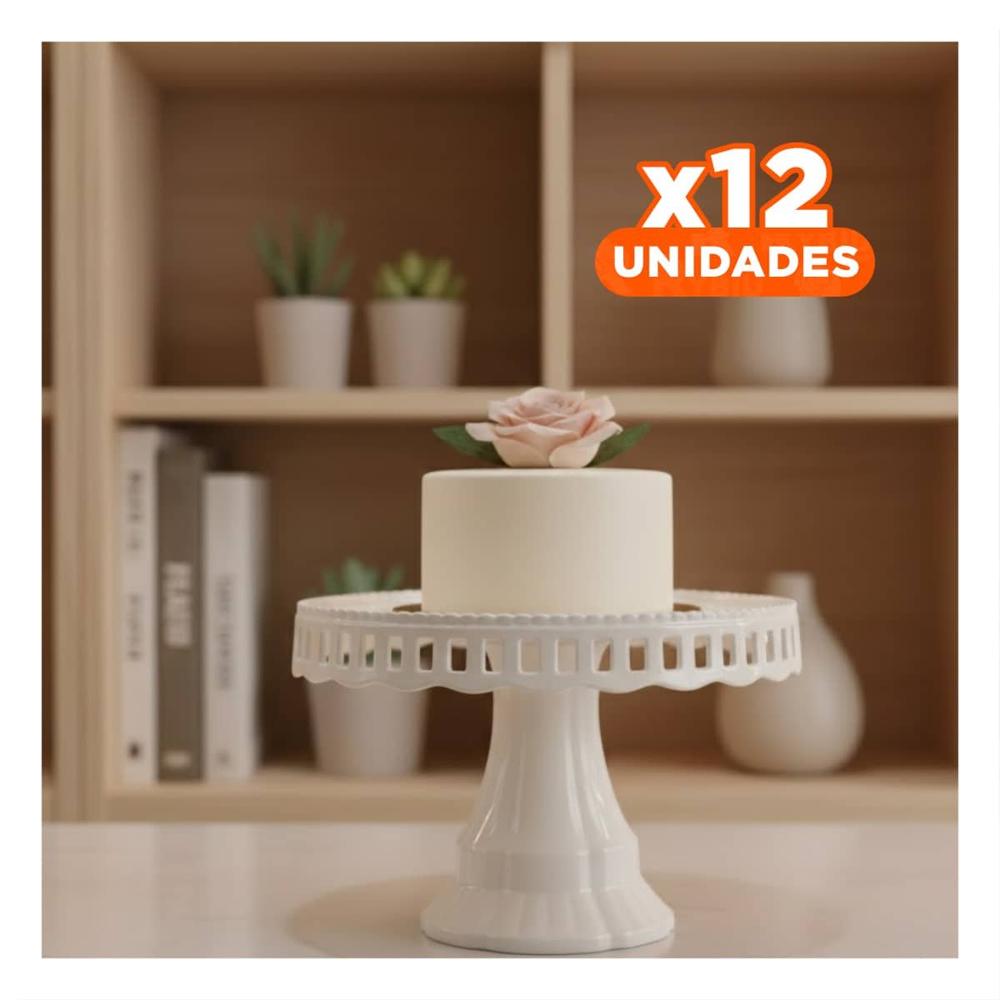Pack12 Plato Alto Porta Torta Blanco 32 cm para Mesa de Postres Y Papel Regalo