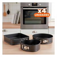 Pack4 Set de Cocina con Moldes Desmontables Plateado 3 Formas y Medida Adaptable Y Papel Regalo