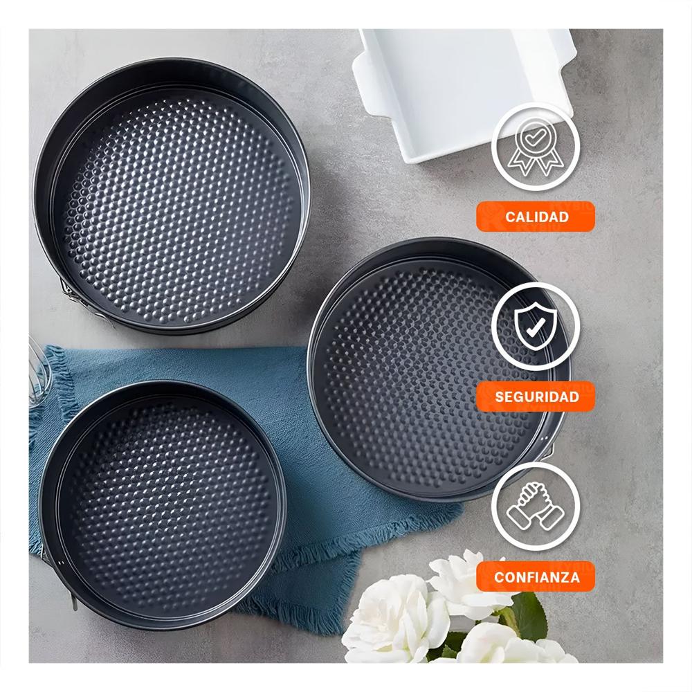 Bandejas Desmontables de Horno Plateado Set 3 Moldes Circulares para Reposteria