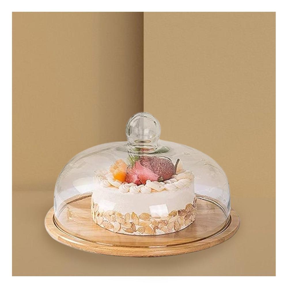 Pedestal de Madera con Cupula de Vidrio 24cm Ideal para Tartas y Pasteles YPapel Regalo
