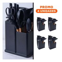 Pack4 Utensilios Negro Cocina Profesional Fabricados en Acero Inoxidable