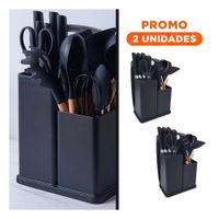 Pack2 Utensilios Cocina Integral 18 Piezas en Acero Inoxidable Acabado Negro YRegalo Sticker