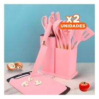 Pack2 Utensilios Cocina Profesional en Rosado con Estructura Acero Inoxidable