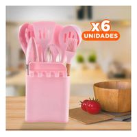 Pack6 Set Moderno de Color Rosado de 11 Cucharones Silicona con Posa