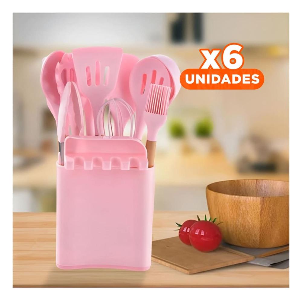 Pack6 Set Moderno de Color Rosado de 11 Cucharones Silicona con Posa