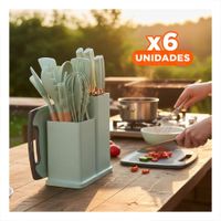 Pack6 Equipo Cocina Profesional con Tabla 18 Piezas Verde Inoxidable YRegalo Sticker
