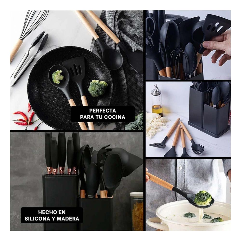 Set Cocina con Tabla incluida 18 Piezas en Acero Inoxidable Negro YLigas Regalo