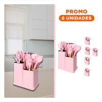 Pack6 Equipo Cocina Profesional con Tabla 18 Piezas Rosado Inoxidable YRegalo Sticker