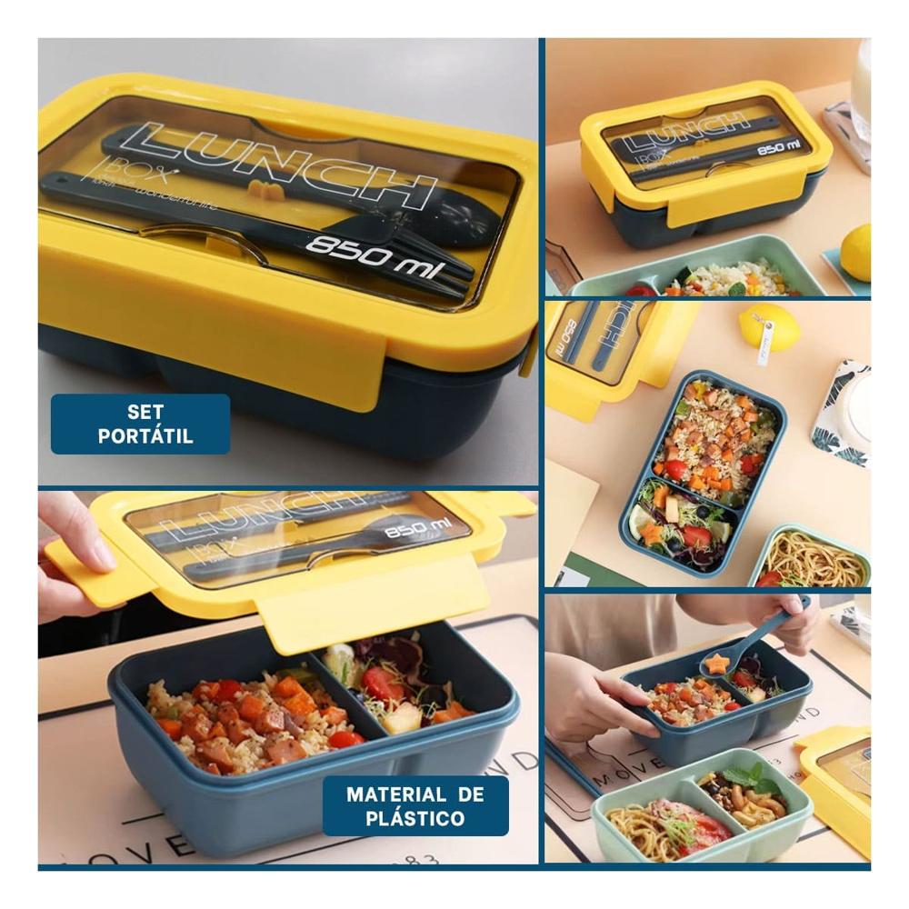 Taper Ligero 850ml con Cubiertos Azul y Amarillo para Uso Diario en Hogar YLigas Regalo