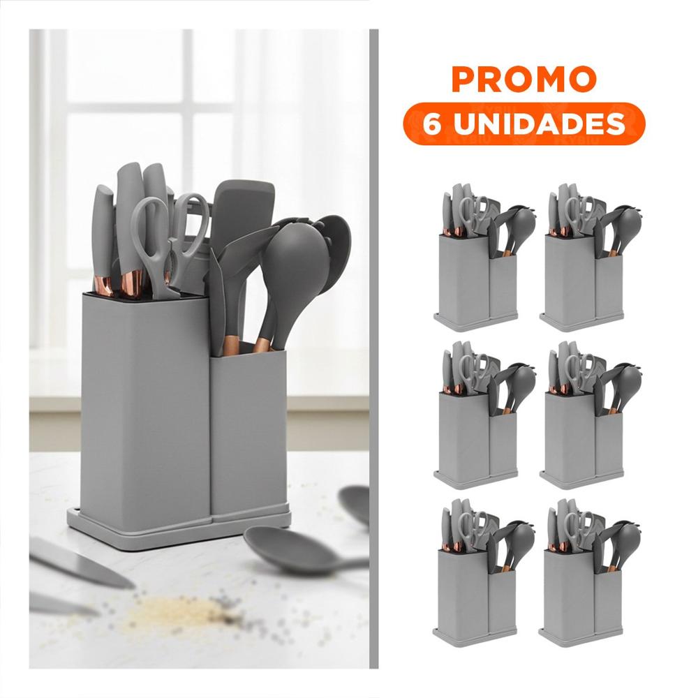 Pack6 Equipo Cocina Profesional con Tabla 18 Piezas Plomo Inoxidable YRegalo Sticker