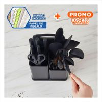 Pack6 Equipo Cocina Profesional con Tabla 18 Piezas Negro Inoxidable YRegalo Sticker