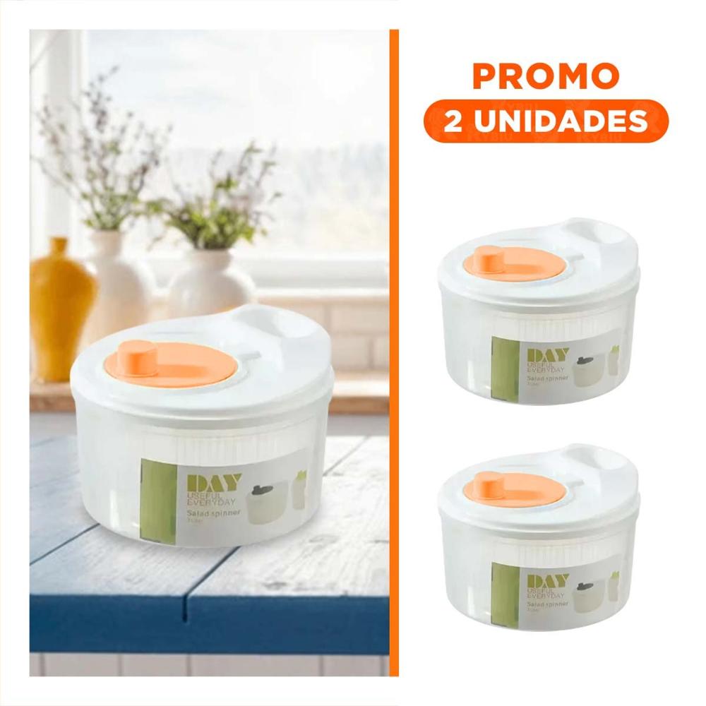 Pack2 Centrifugador Domestico para Preparar Ensaladas Blanco con Naranja DAY Y Regalo Sticker
