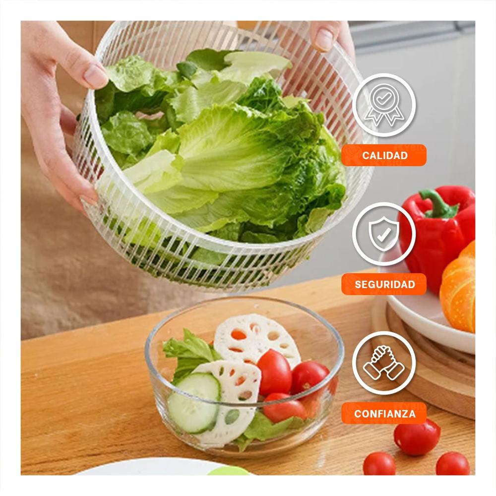 Escurridor Centrifugador Giratorio para Verduras y Frutas Blanco con Naranja DAY