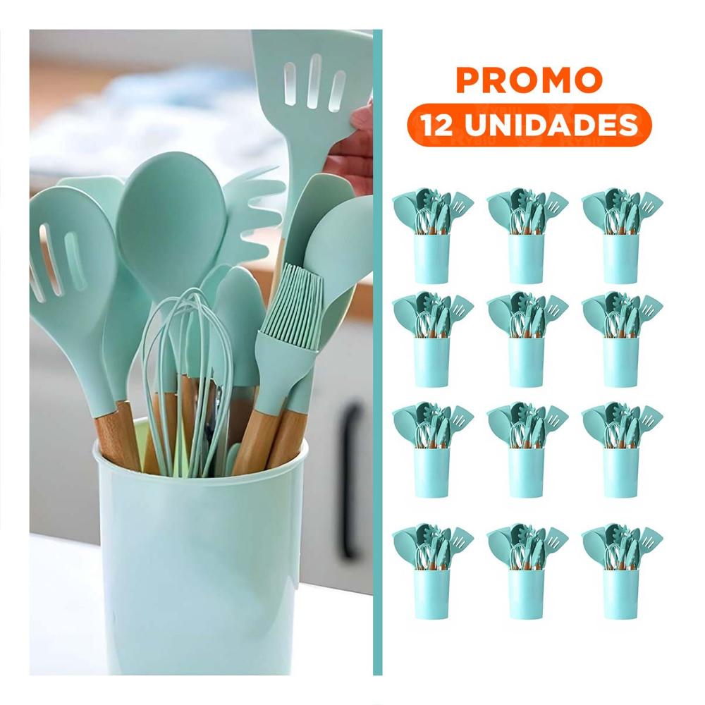 Pack12 Kit de Cocina en Silicona Color Verde con 12 Piezas para Uso Diario