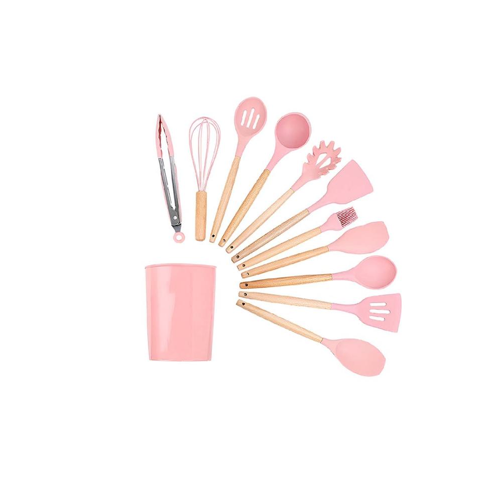 Set de Cocina Color Rosado con 12 Piezas en Silicona para Uso Diario YRegalo Sticker