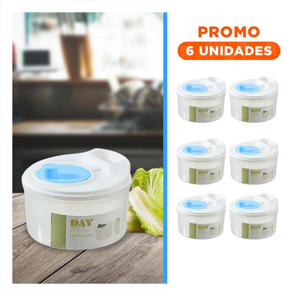 Pack6 Secador Compacto para Ensaladas Blanco con Azul DAY Y Regalo Sticker