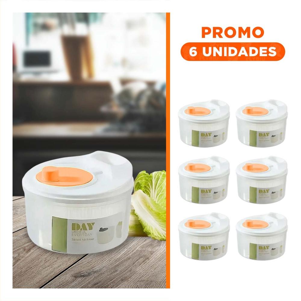 Pack6 Secador Compacto para Ensaladas Blanco con Naranja DAY Y Regalo Sticker