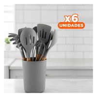 Pack6 Kit 12 Piezas de Utensilios en Silicona Color Gris para Cocina Funcional YPapel Regalo
