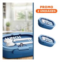 Pack2 Lonchera 850ml con Cubiertos Azul para Guardar Snacks y Comida YRegalo Sticker