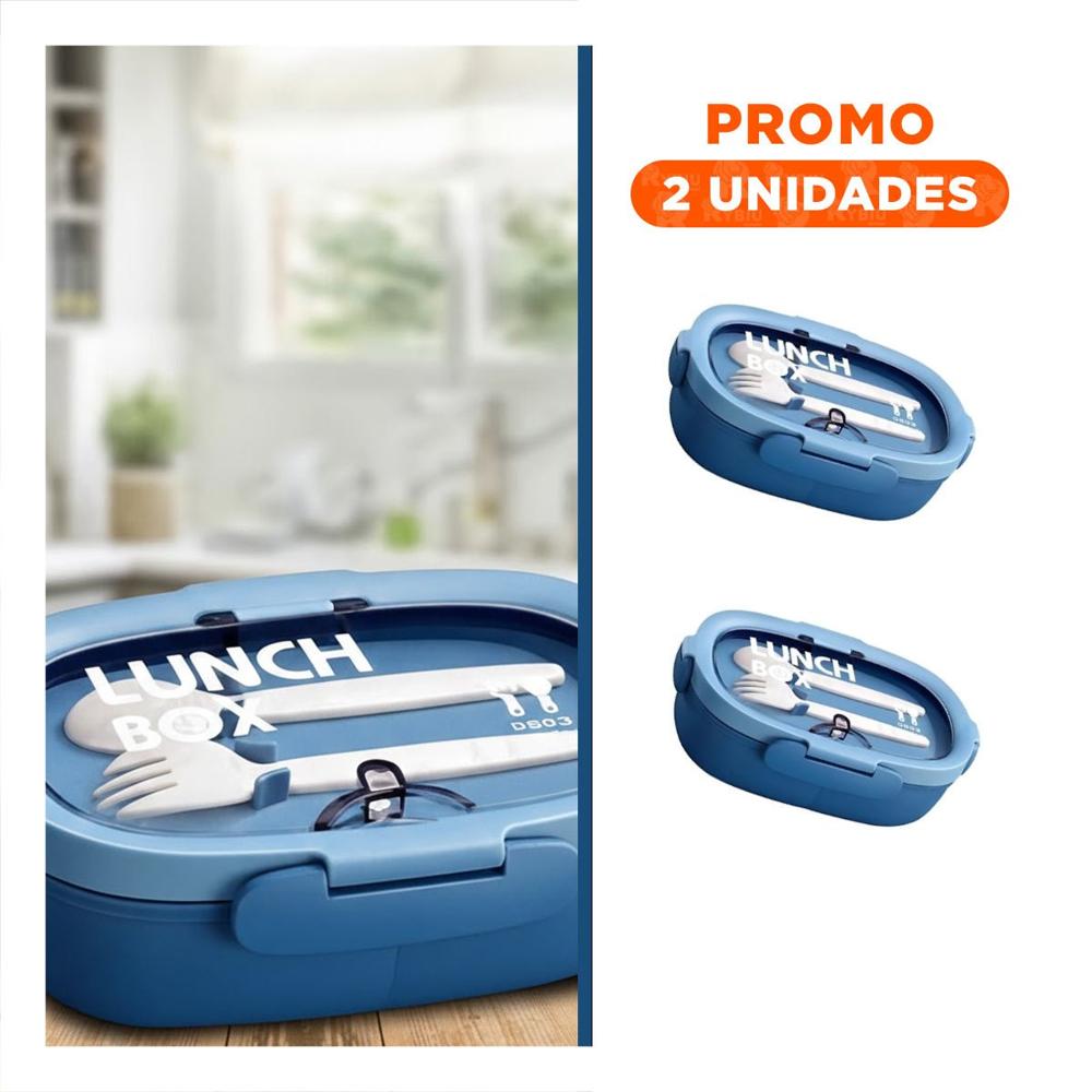 Pack2 Lonchera 850ml con Cubiertos Azul para Guardar Snacks y Comida YRegalo Sticker