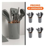 Pack4 Conjunto Integral Color Gris en Silicona con 12 Piezas para Preparacion