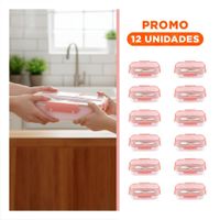 Pack12 Fiambrera Rectangular 4 Espacios con Tenedor 1100ml Rosado Duradero