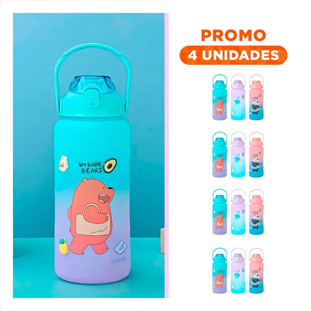 Pack4 Contenedor Deportivo Oso Escandaloso 2 Litros para Colegio