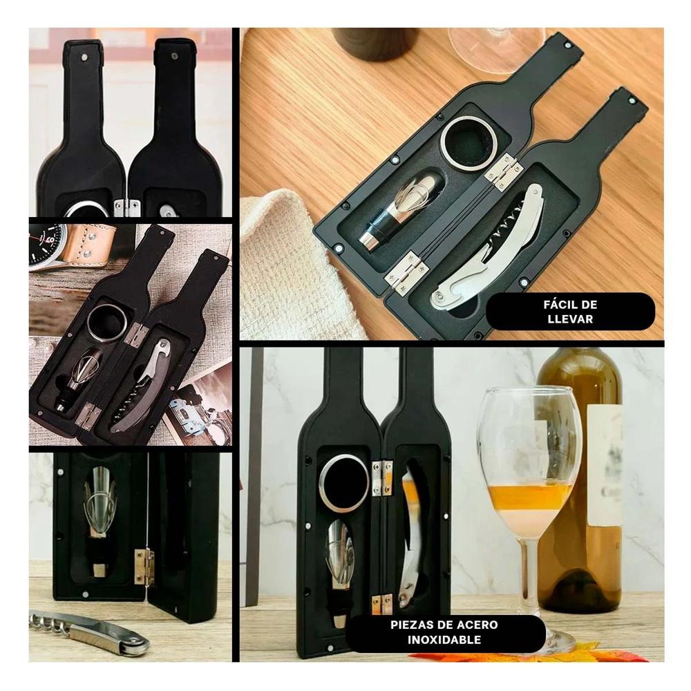 Botella Saca Corcho Pequeno 4 Piezas Negro Moderno para Cocina y Fiesta Y Ligas Regalo