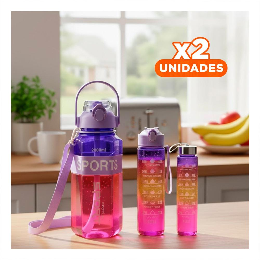 Pack2 Envase Trio Transparente Morado Rojo y Fucsia Mantiene Bebidas