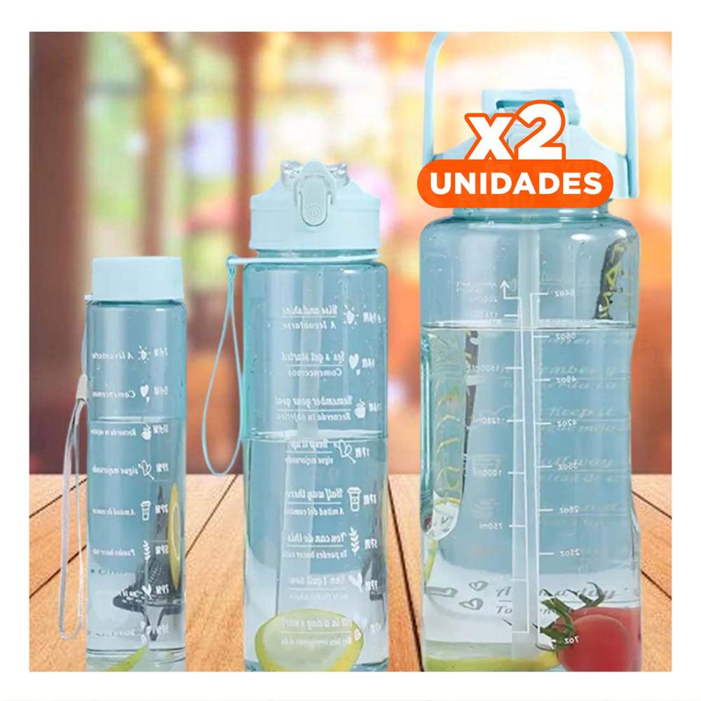 Pack2 Envase Trio Transparente Azul Claro con Tapa Hermetica Diseño Oficina YPapel Regalo
