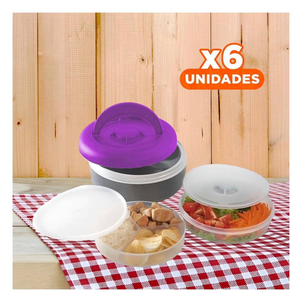 Pack6 Envase Practico 1.25L Morado y Plomo para Alimentacion Fuera de Casa YPapel Regalo
