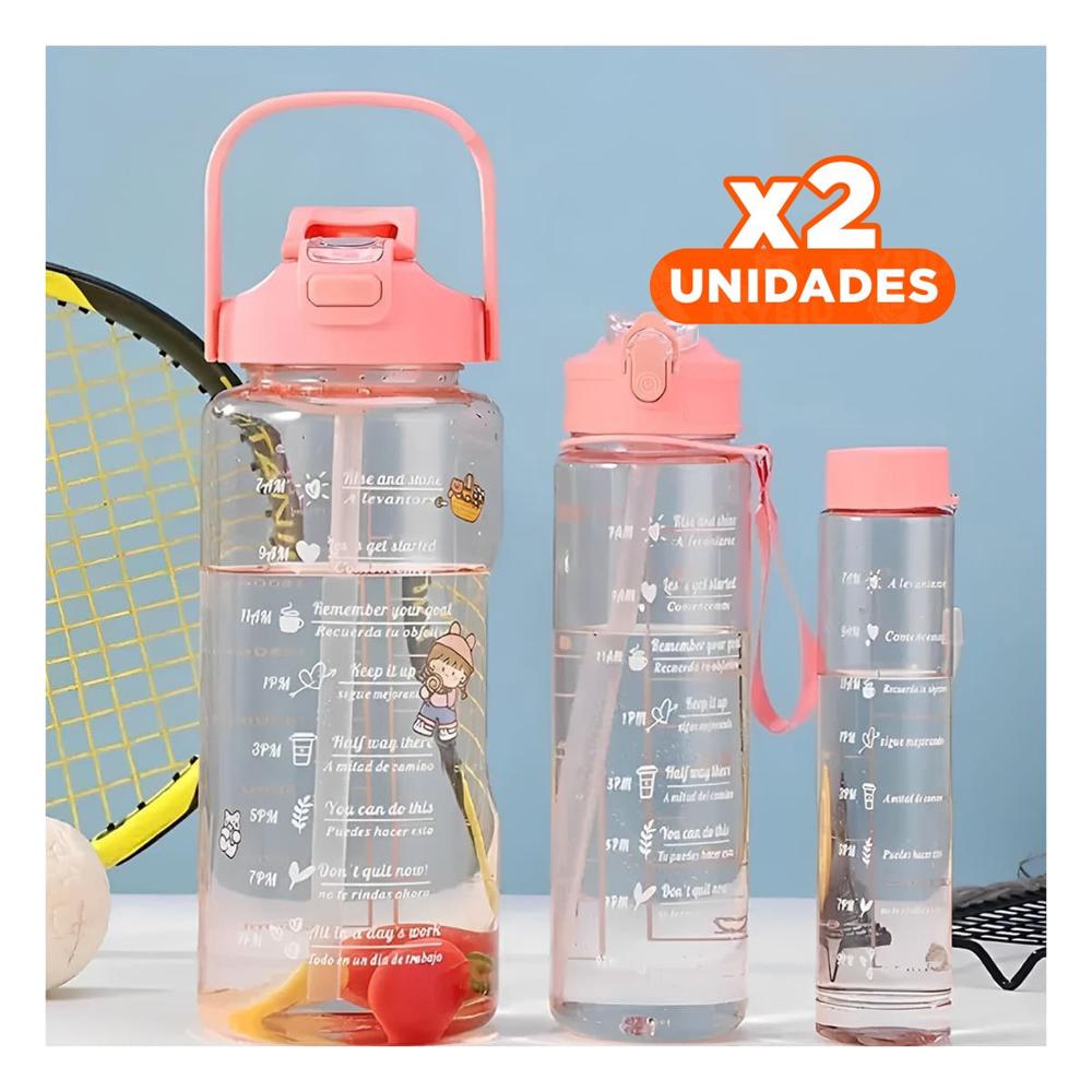 Pack2 Envase Trio Transparente Rosado con Tapa Hermetica Diseño Oficina YPapel Regalo