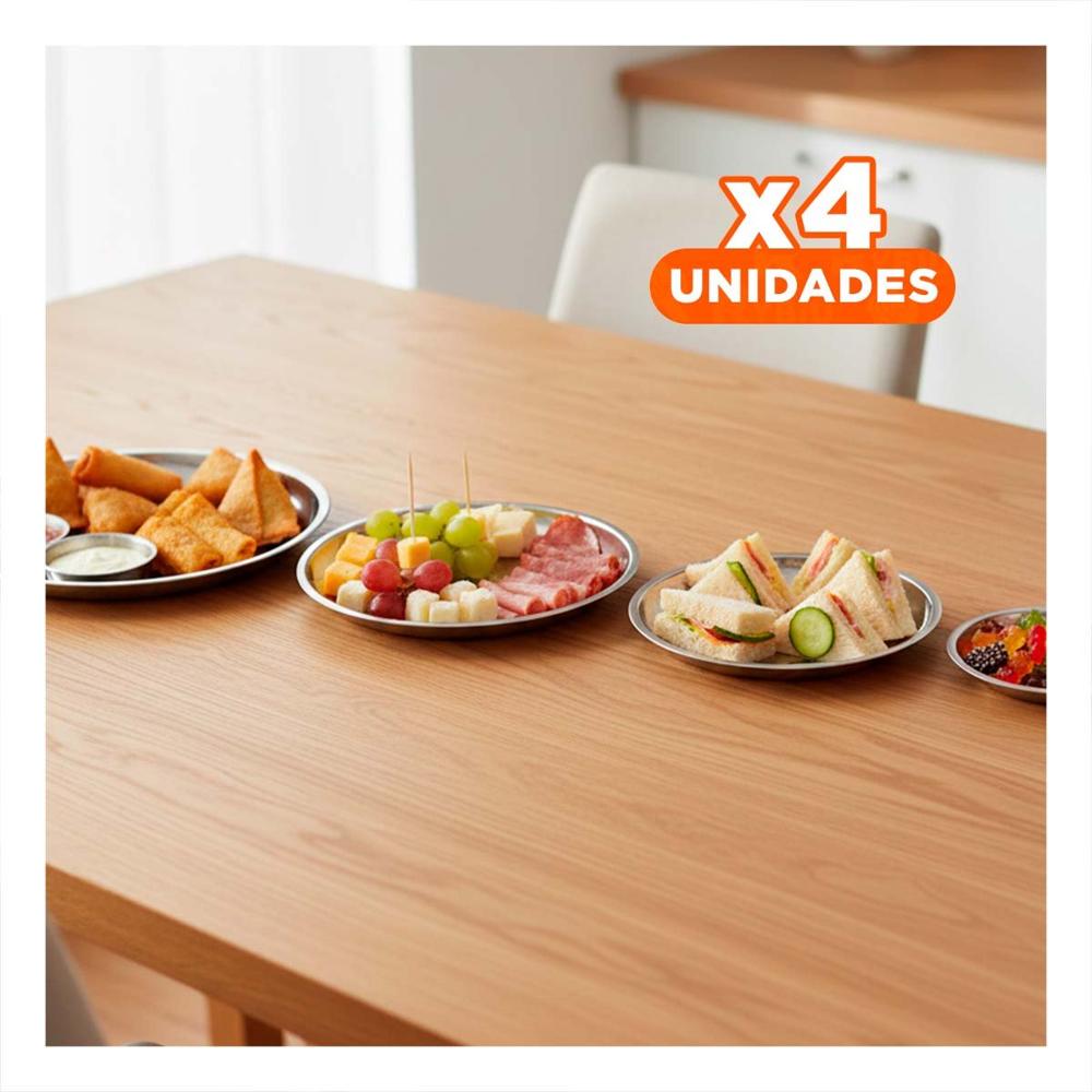 Pack4 Platos de Servir en Acero Circular para Reuniones Familiares Y Papel Regalo