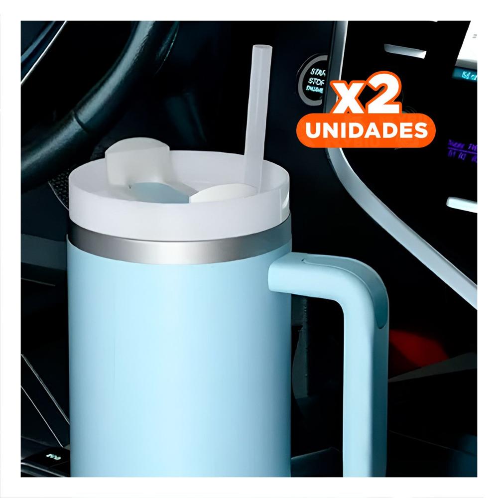 Pack2 Set Vaso 1200ML en Color Celeste con Sorbete Practico y Asa Firme ABS y Acero