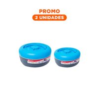 Pack2 Envase Circular 1.25L Celeste y Plomo para Traslado Seguro de Comidas YRegalo Sticker