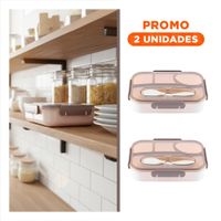 Pack2 Estuche Rectangular 4 Espacios con Tenedor 1100ml Marron Resistente YRegalo Sticker