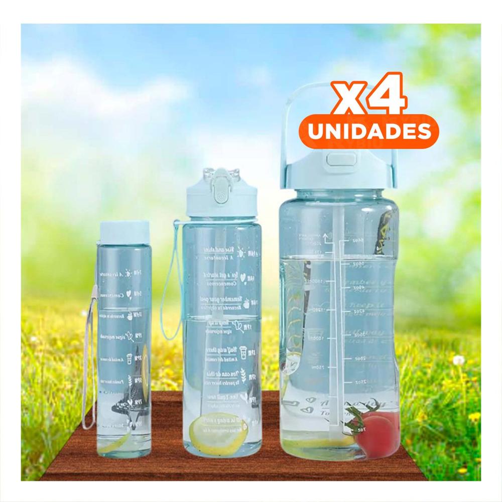 Pack4 Envase Trio Transparente Azul Claro Doble Pared Conserva Temperatura YPapel Regalo