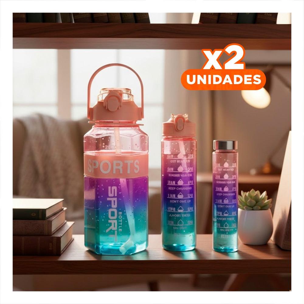 Pack2 Envase Trio Transparente Rosado Claro Morado y Verde Mantiene Bebidas