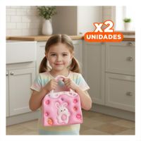 Pack2 Caja Termica con Grafico Conejo para Snacks Escolares Rosado Y Papel Regalo