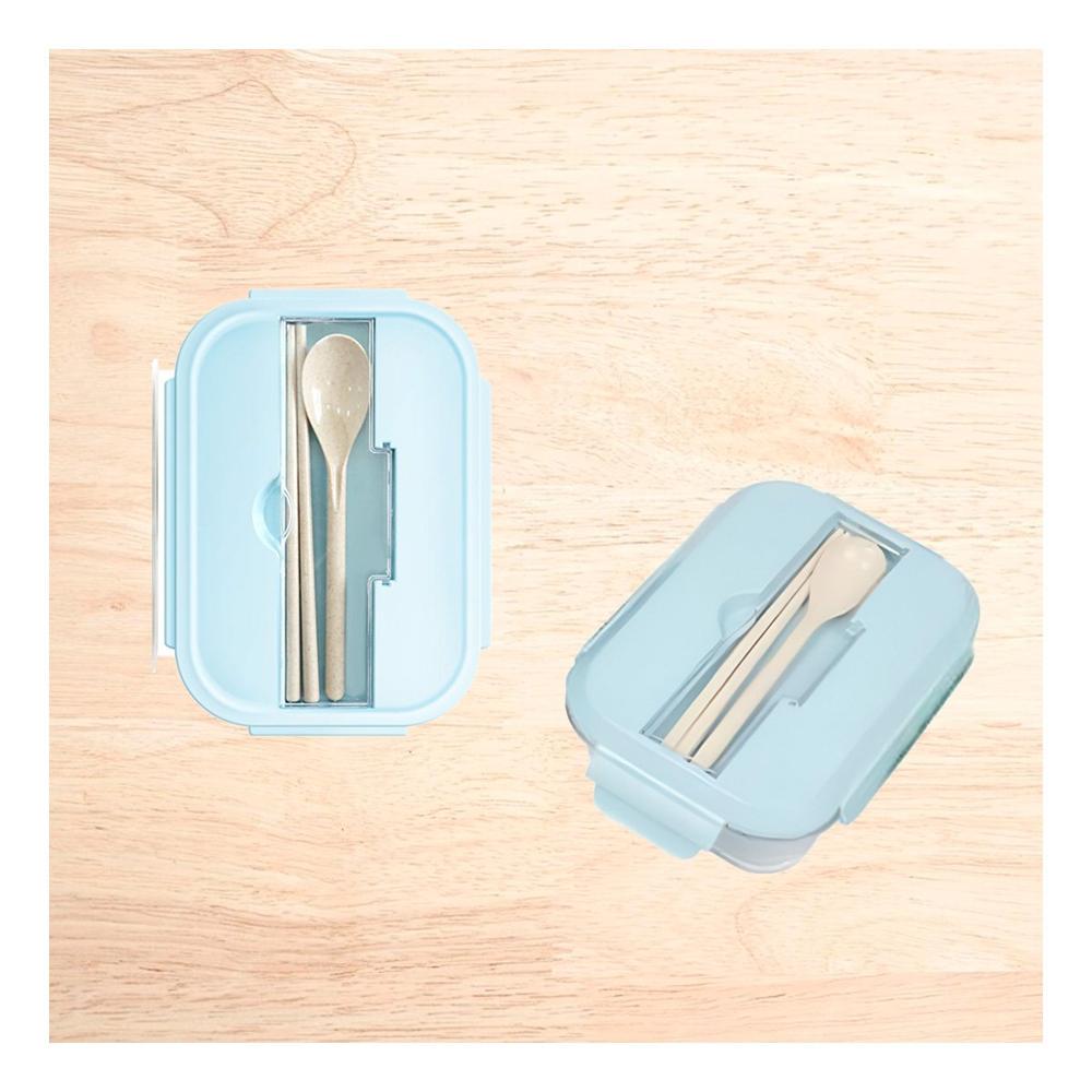 Taper de Vidrio Portatil con Set de Cubiertos para Almuerzo Celeste YPapel Regalo