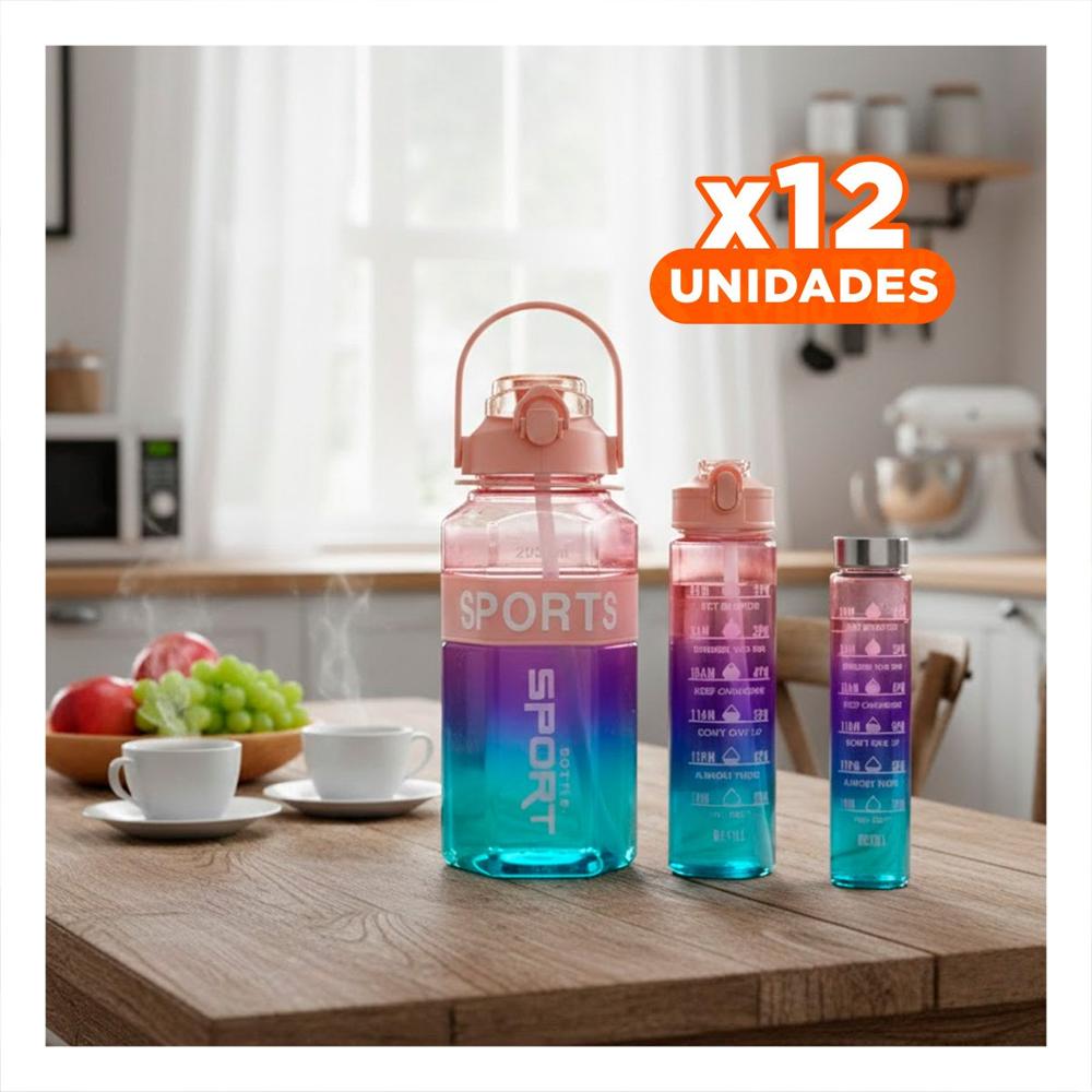 Pack12 Recipiente Trio Transparente Rosado Claro Morado y Verde Mantiene Bebidas YPapel Regalo