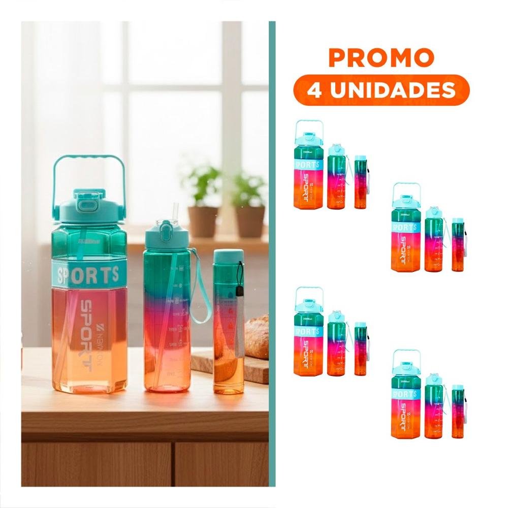 Pack4 Envase Trio Transparente Celeste Fucsia y Amarillo Ligero y Comodo Transportar